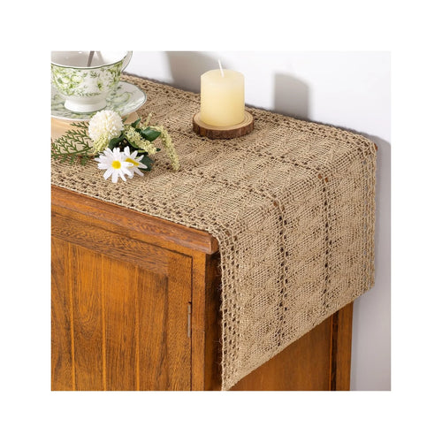 Boho Table Runner Easter Spring Farmhouse Burlap Jute Bamboo Rustic Dining Kitchen Centerpiece Decor Small Macrame Woven Coffee Table Runner for Dresser Scarf Home Decor 12X48 Inch