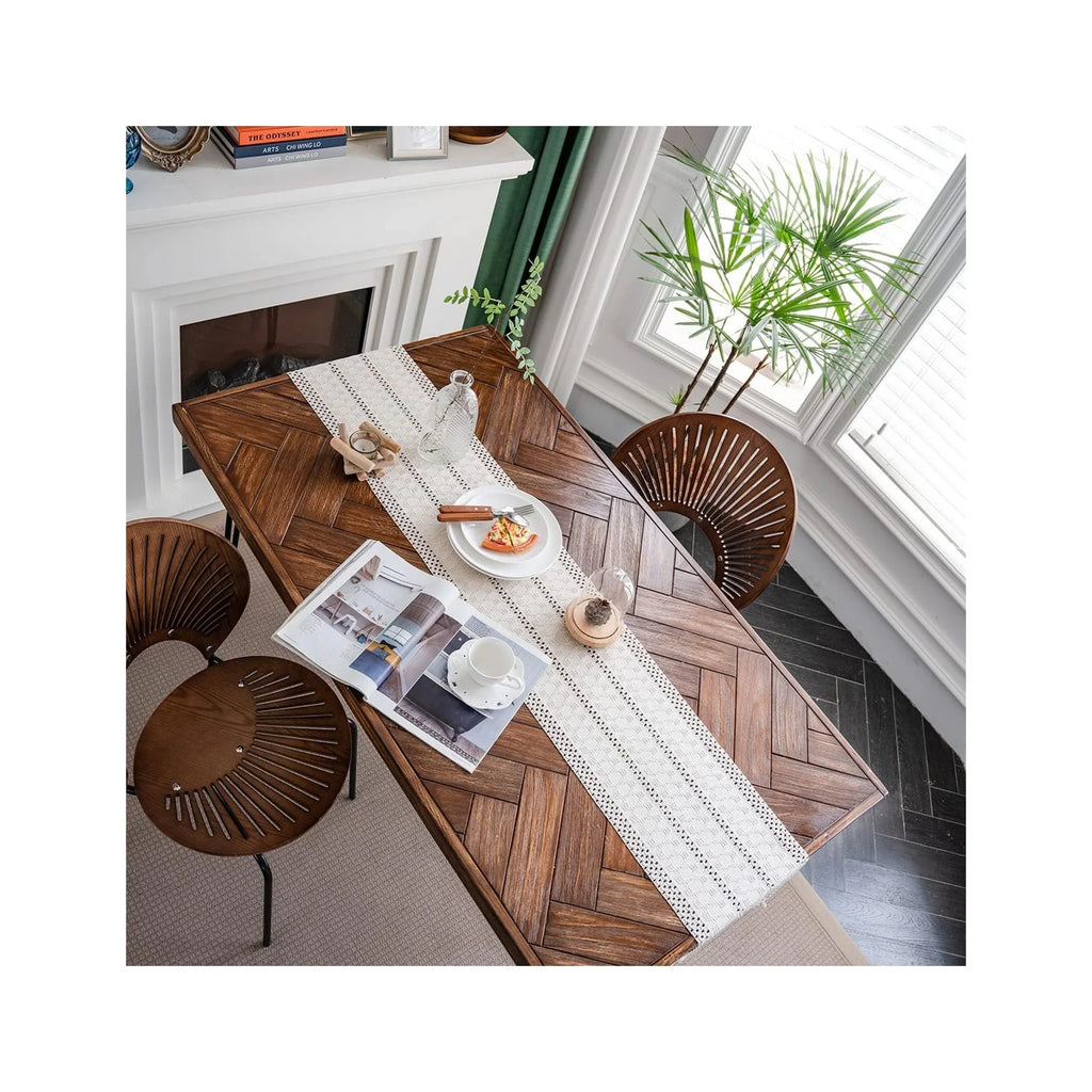 Macrame Table Runner Cream Beige Boho Table Runners with Tassels Hand Woven Cotton Table Runner Rustic Farmhouse Table Runners for Bohemian Kitchen Dining Table
