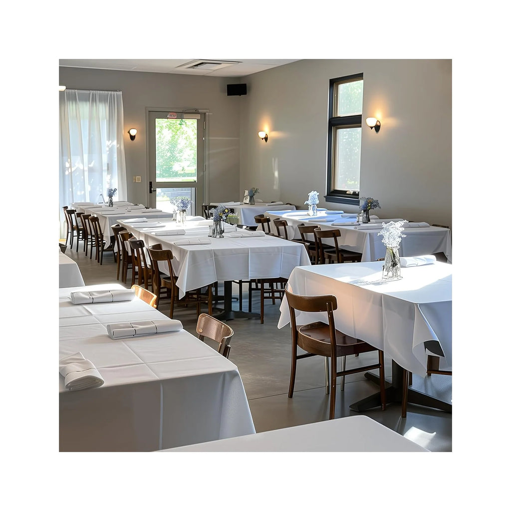 White Plastic Table Cloth - 4 Pack 54" × 108" Rectangle Disposable Tablecloths for 6FT Tables, Table Cover for Party, Holiday & Gathering Use