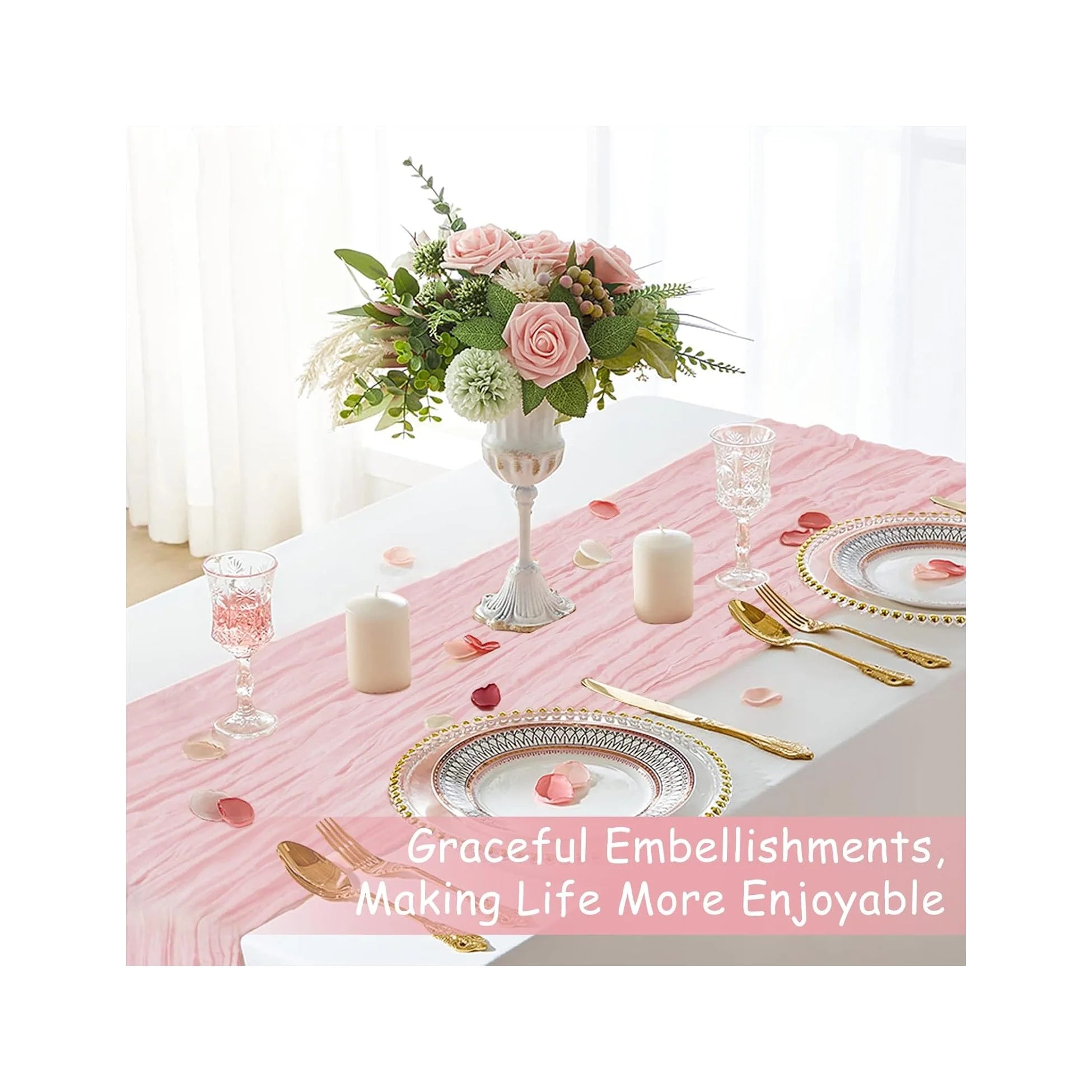 Pink Table Runner, 10 Ft Spring Table Runner, Gauze Rustic Cheesecloth Table Runners for Wedding, Party, Baby & Bridal Shower, 120 in Boho Table Runners for Easter, Mother'S Day