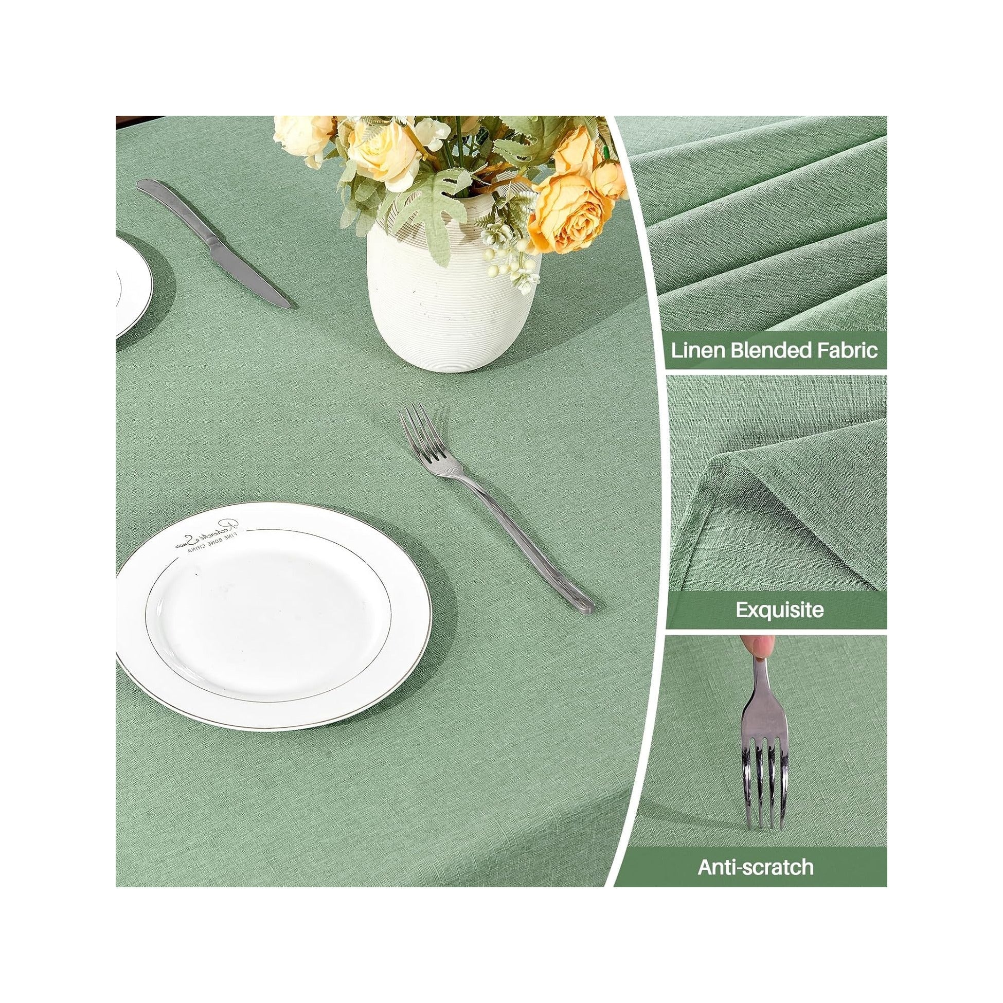 Textured Linen Table Cloth for Rectangle Tables - Sage Green Tablecloths Rectangular Waterproof Wrinkle Free Wipeable Dining Table Cover for Spring Easter Decor Wedding Birthday, 52 X 70 Inch