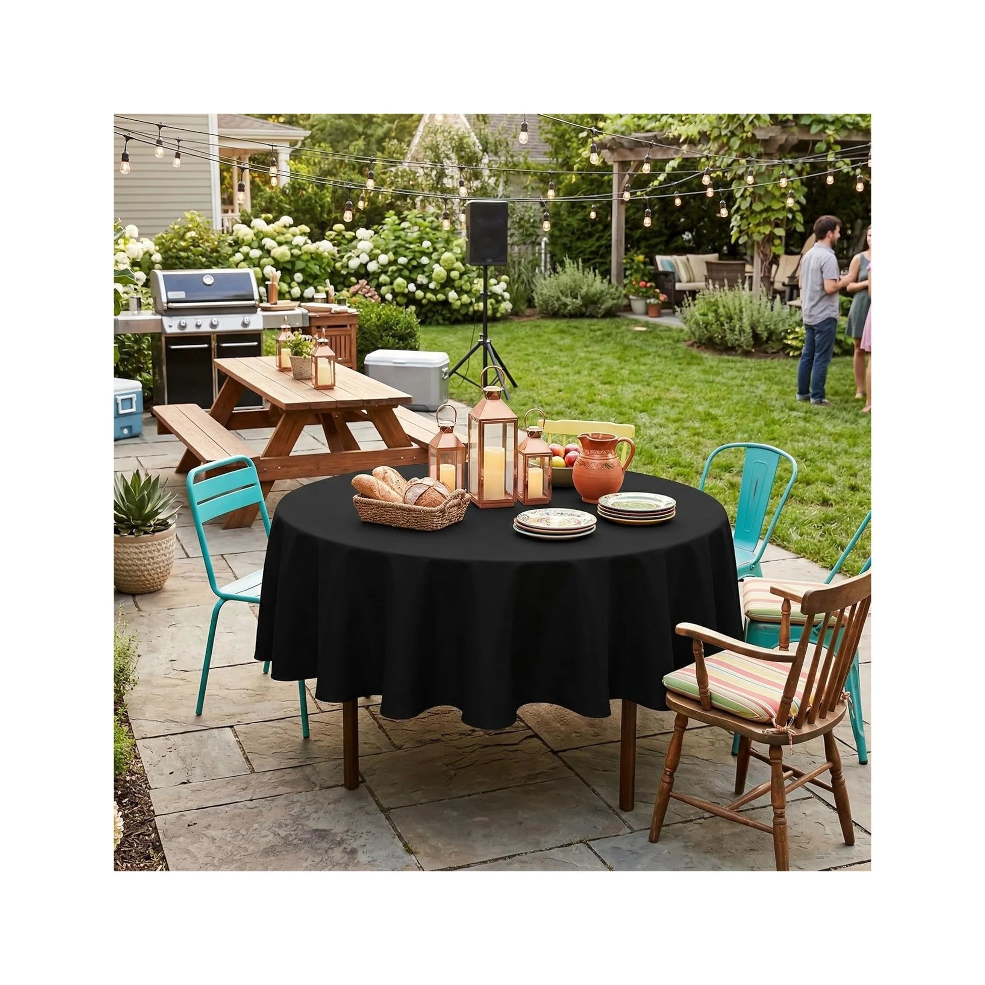 Round Tablecloth - 60 Inch (Fits 20-48 Inch Tables), Water Resistant Spill Proof Washable Polyester Table Cloth Decorative Fabric Table Cover for Dining, Buffet Parties and Camping, Black