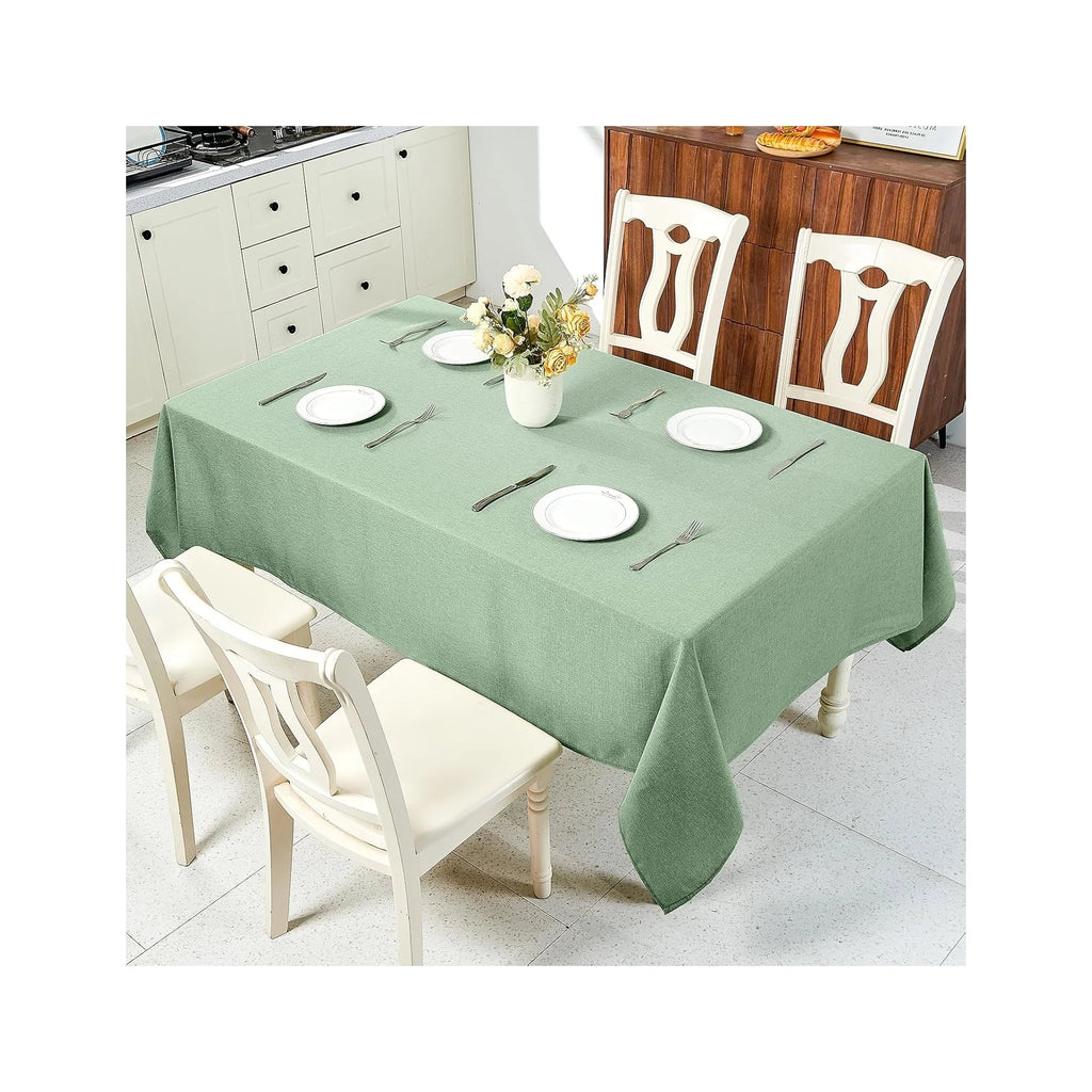 Textured Linen Table Cloth for Rectangle Tables - Sage Green Tablecloths Rectangular Waterproof Wrinkle Free Wipeable Dining Table Cover for Spring Easter Decor Wedding Birthday, 52 X 70 Inch