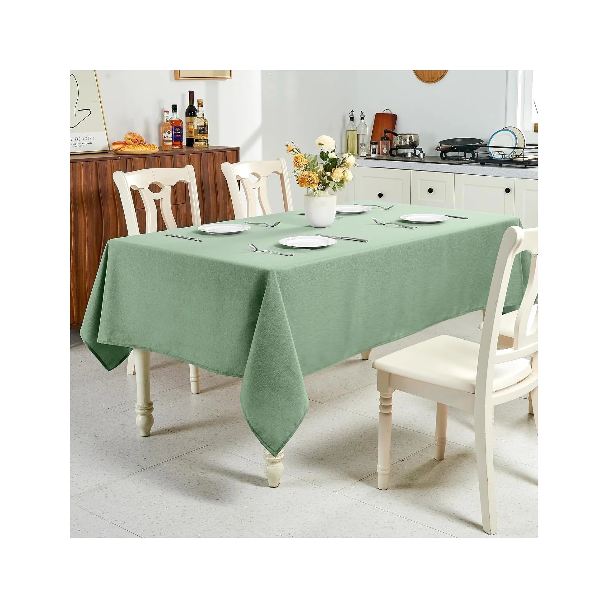 Textured Linen Table Cloth for Rectangle Tables - Sage Green Tablecloths Rectangular Waterproof Wrinkle Free Wipeable Dining Table Cover for Spring Easter Decor Wedding Birthday, 52 X 70 Inch