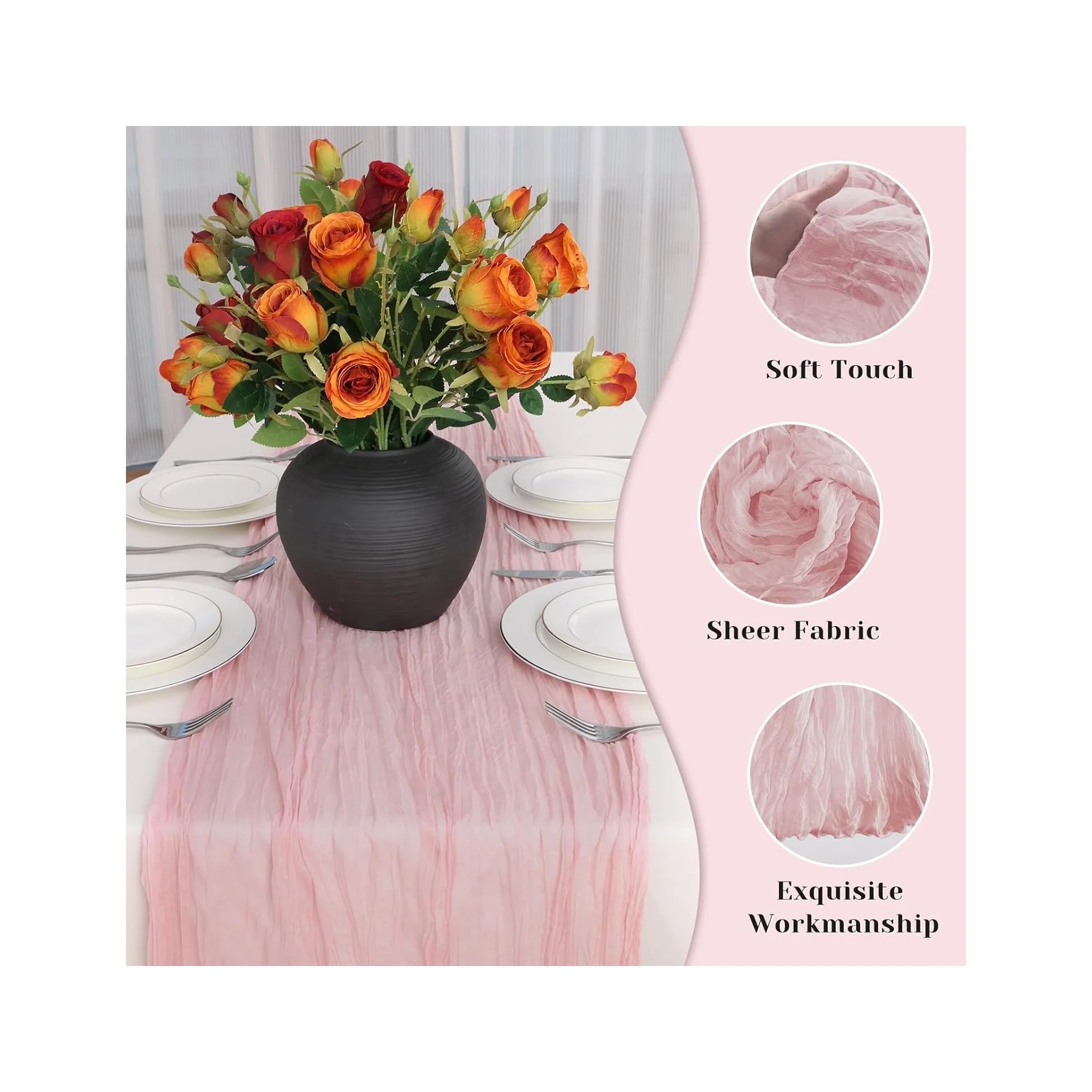 Pink Table Runner, 10 Ft Spring Table Runner, Gauze Rustic Cheesecloth Table Runners for Wedding, Party, Baby & Bridal Shower, 120 in Boho Table Runners for Easter, Mother'S Day